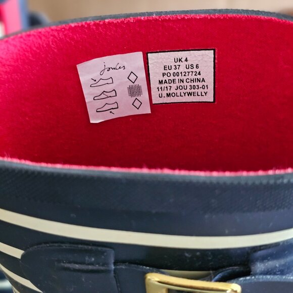 Joules Molly Welly Rain Boots. French Navy Stripe. Sz 6 - Picture 2 of 4